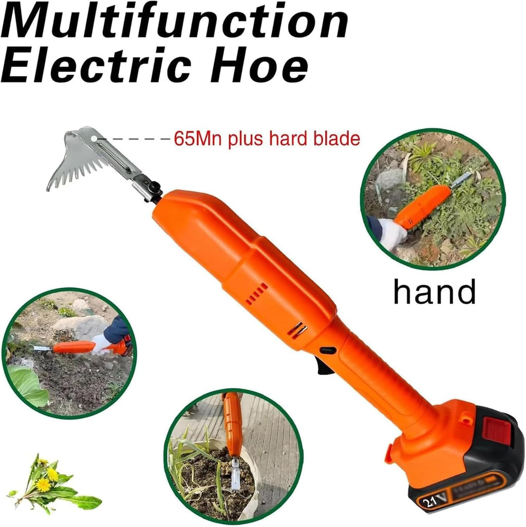 21V Cordless Electric Garden Tiller, Electric Cultivator Hoe, Weighing Only 0.55kg, 2500 RPM, 1.3m Telescopic Pole, High Power Motors, with Rechargeable Lithium Battery, for Loosening Soil and Weedi