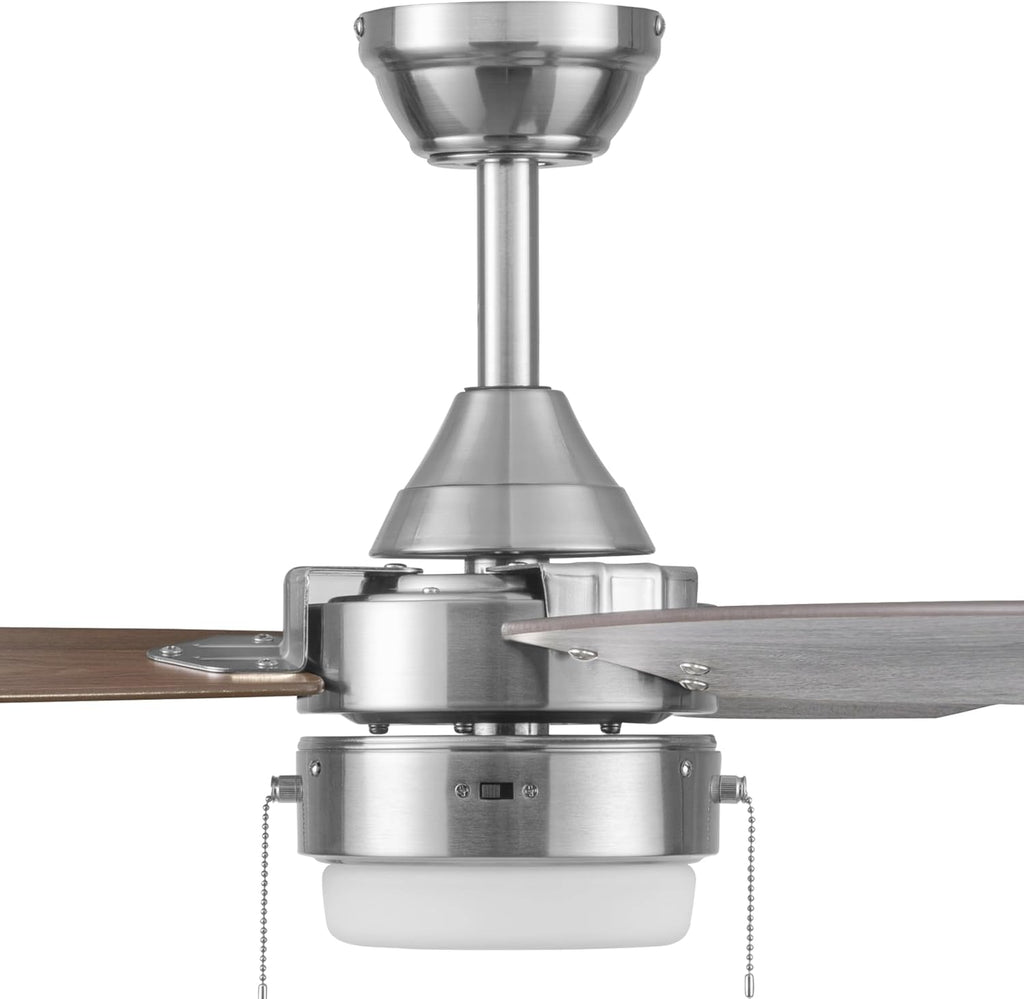 Honeywell Ceiling Fans Berryhill, 48 Inch Ceiling Fan with Color Changing LED Light, Pull Chain, Dual Mounting Options, 3 Dual Finish Blades, Reversible Airflow - 51857-01 (Brushed Nickel)