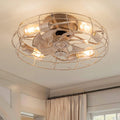 DIDER 21'' Low Profile Caged Ceiling Fan with Lights Remote Control, Include Bulbs, White Bladeless Ceiling Fan Indoor for Kitchen, Bedroom Fan, Small Modern Industrial Ceiling Light Fixture