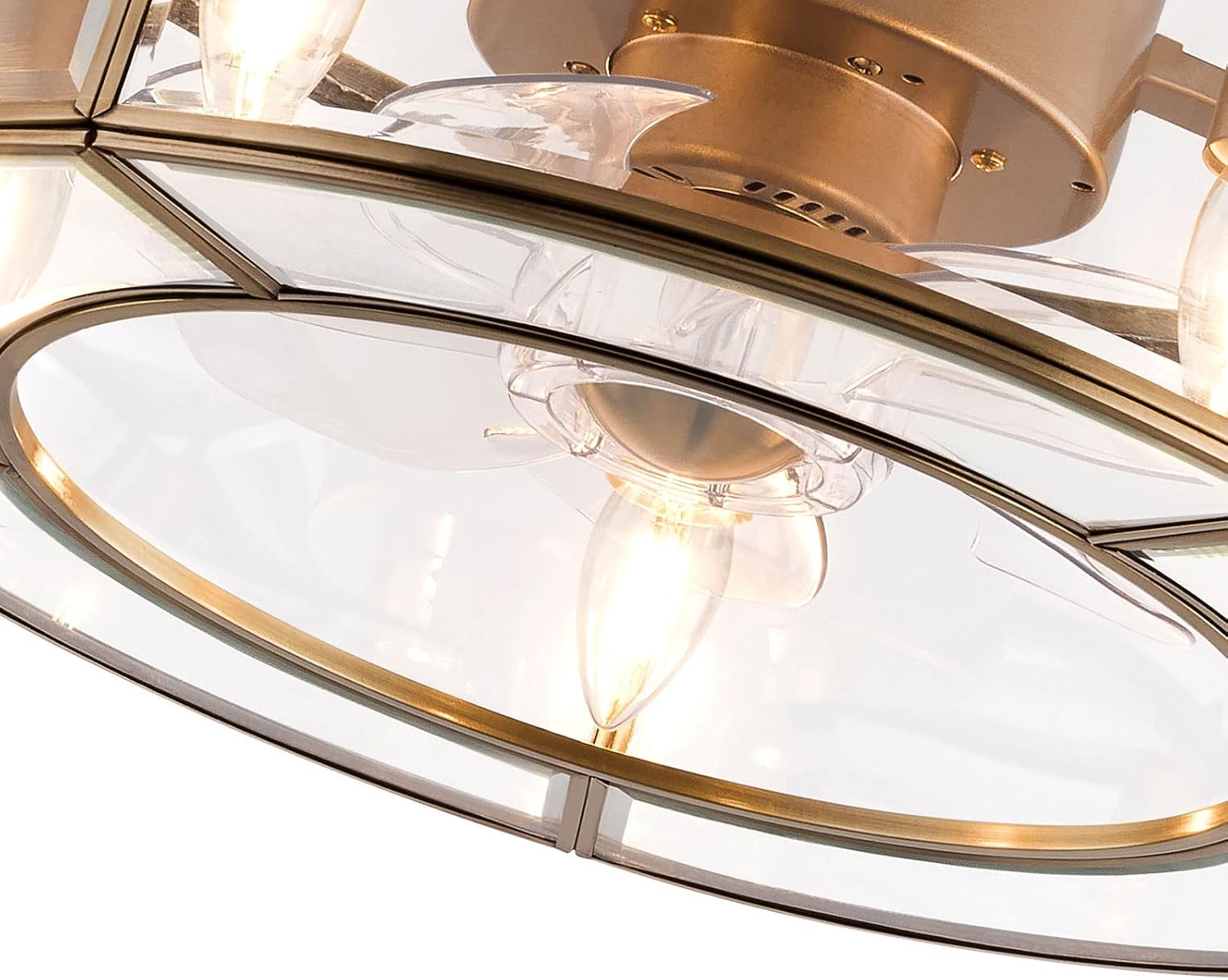 OUKANING Caged Fandelier Ceiling Fan with Light, Golden Ceiling Fans with Remote Control & Noiseless 35db - Farmhouse Rustic Bladeless Ceiling Fans Chandelier Retro Lighting Fixture (glass)