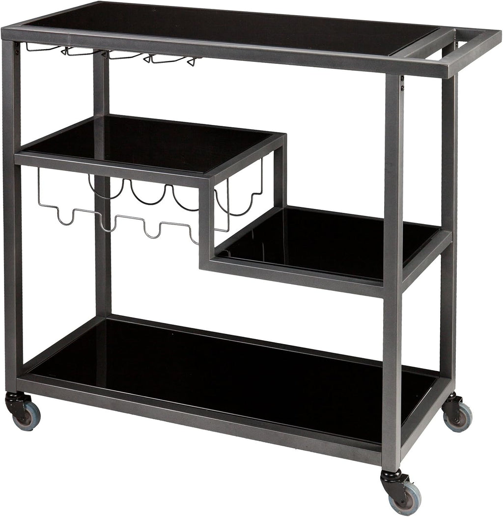 SEI Furniture - Holly & Martin Zephs Bar Cart - Grey - Iron Metal & Tempered Glass - Modern Design - Ideal for Living Rooms, Dining Rooms, Home Bars, 40' W x 16' D x 37.5' H (HZ8810)