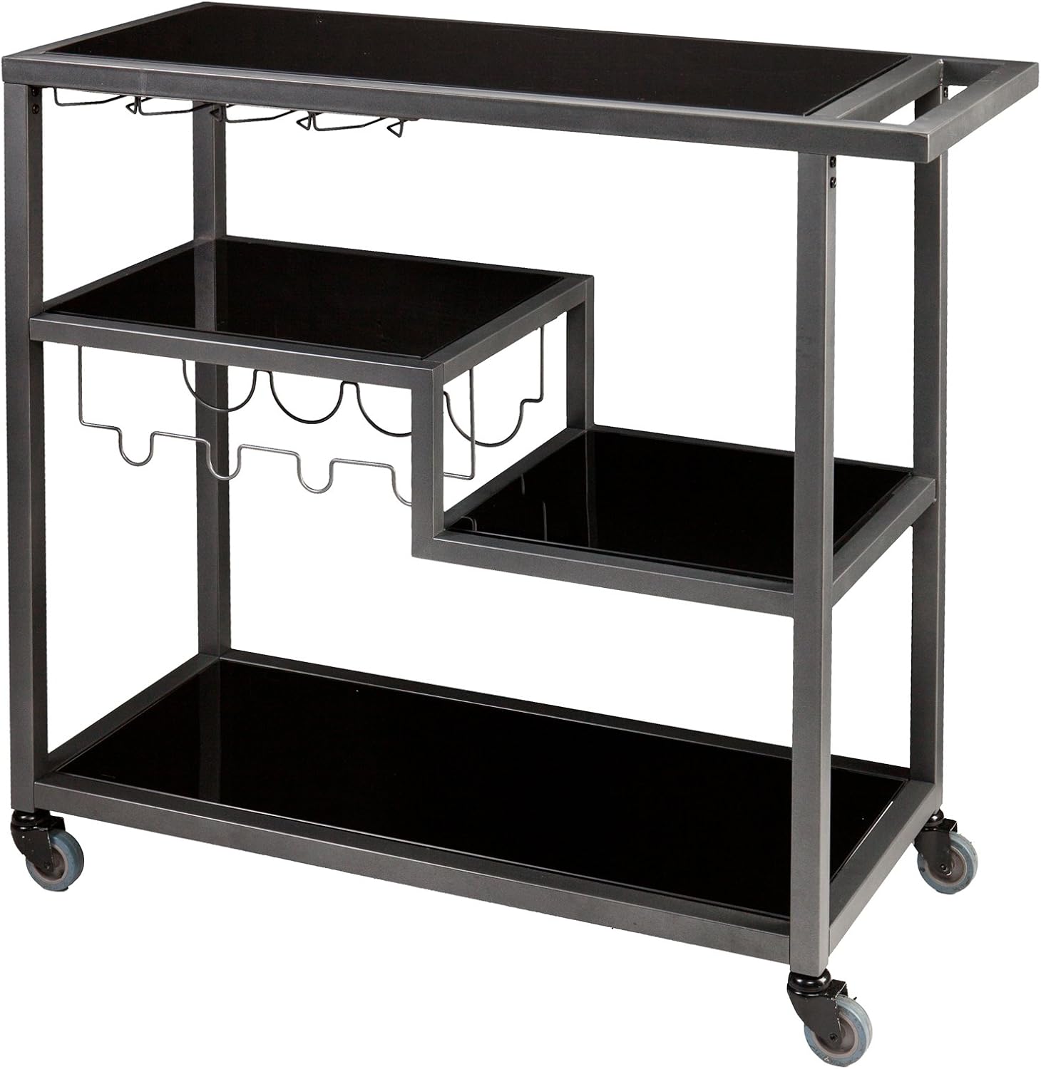 SEI Furniture - Holly & Martin Zephs Bar Cart - Grey - Iron Metal & Tempered Glass - Modern Design - Ideal for Living Rooms, Dining Rooms, Home Bars, 40' W x 16' D x 37.5' H (HZ8810)
