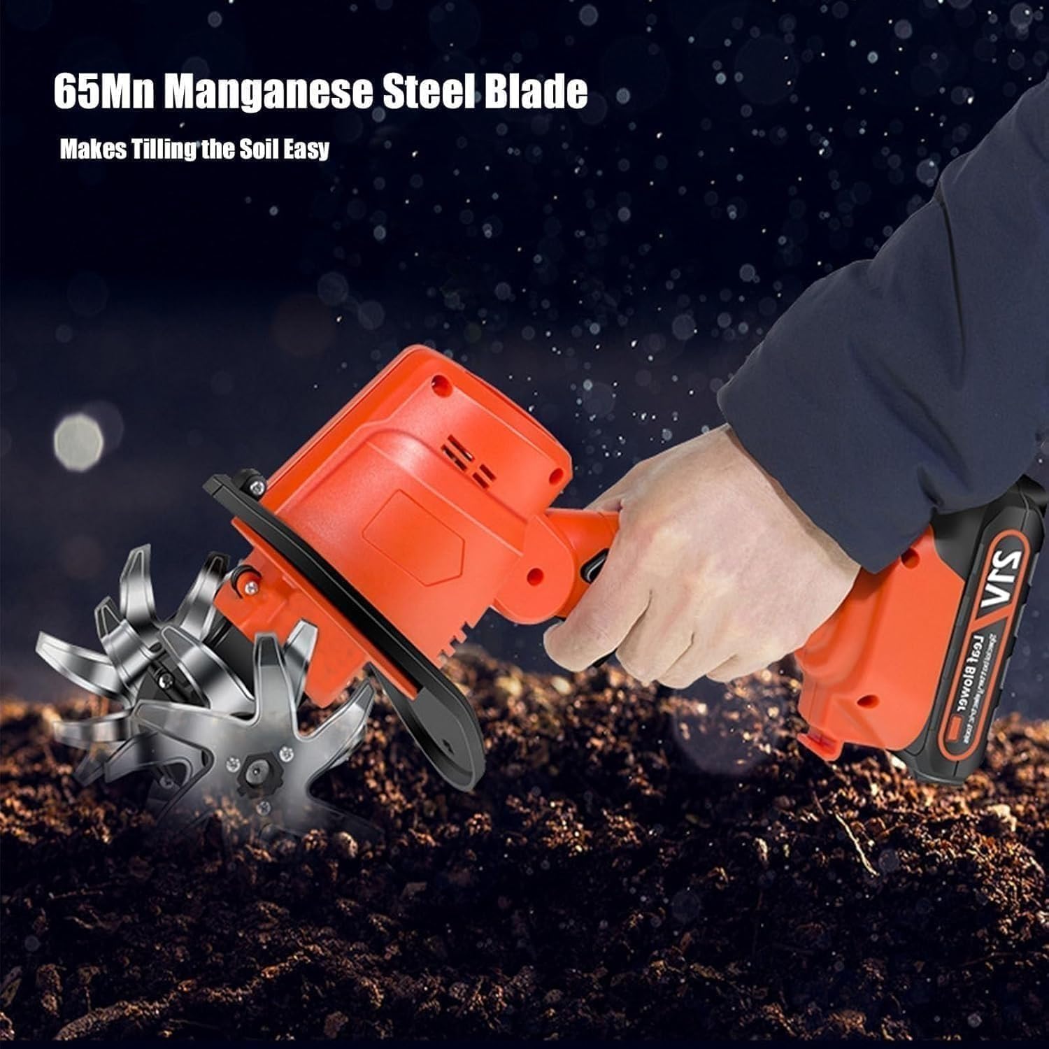 21v Cordless Electric Garden Tiller,Electric Garden Rotavator, 235rpm,10cm Tilling Width,10cm Working Depth,Cultivator & Rotavator,for Garden,Vegetable Field,Greenhouse,Orc