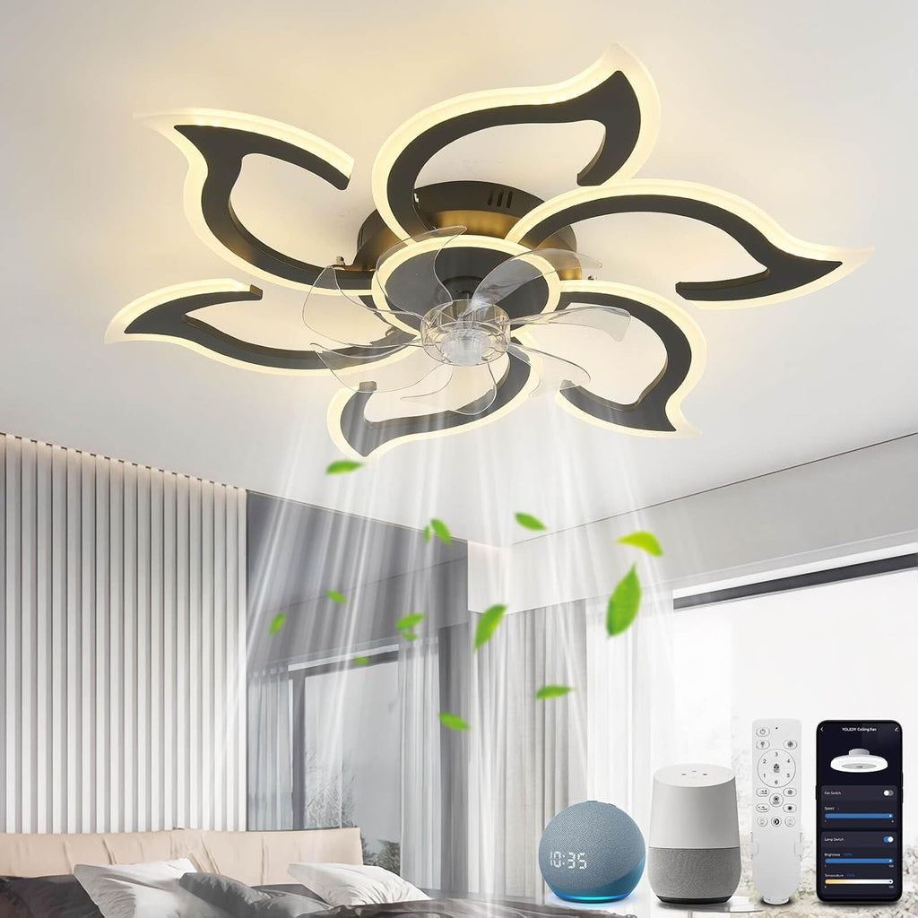 Ceiling Fan with Light and Remote, Ceiling Fan Lamp, Compatible with Alexa Google Home, Intelligent Ceiling Blades with Light and Remote Control, Dimmable, Reversible 6 Speeds, DC Motor (Color : 2)