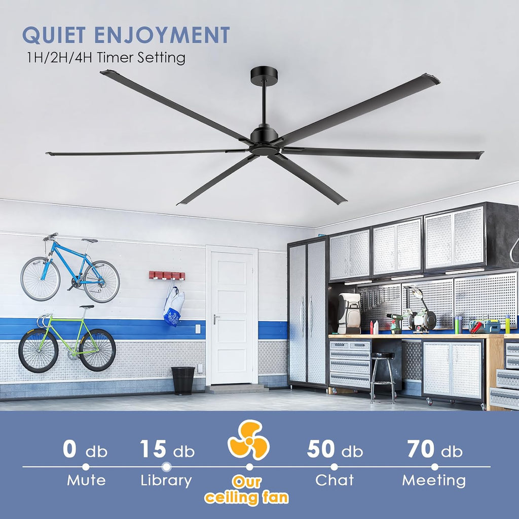 120 Inch Large Ceiling Fan - High Volume(HVLS) Industrial Ceiling Fans with DC Motor, 3 Downrods, 6-Speed Remote Control, 6 Blades, Outdoor/Indoor Ceiling Fans for Garage/Shop/Patios