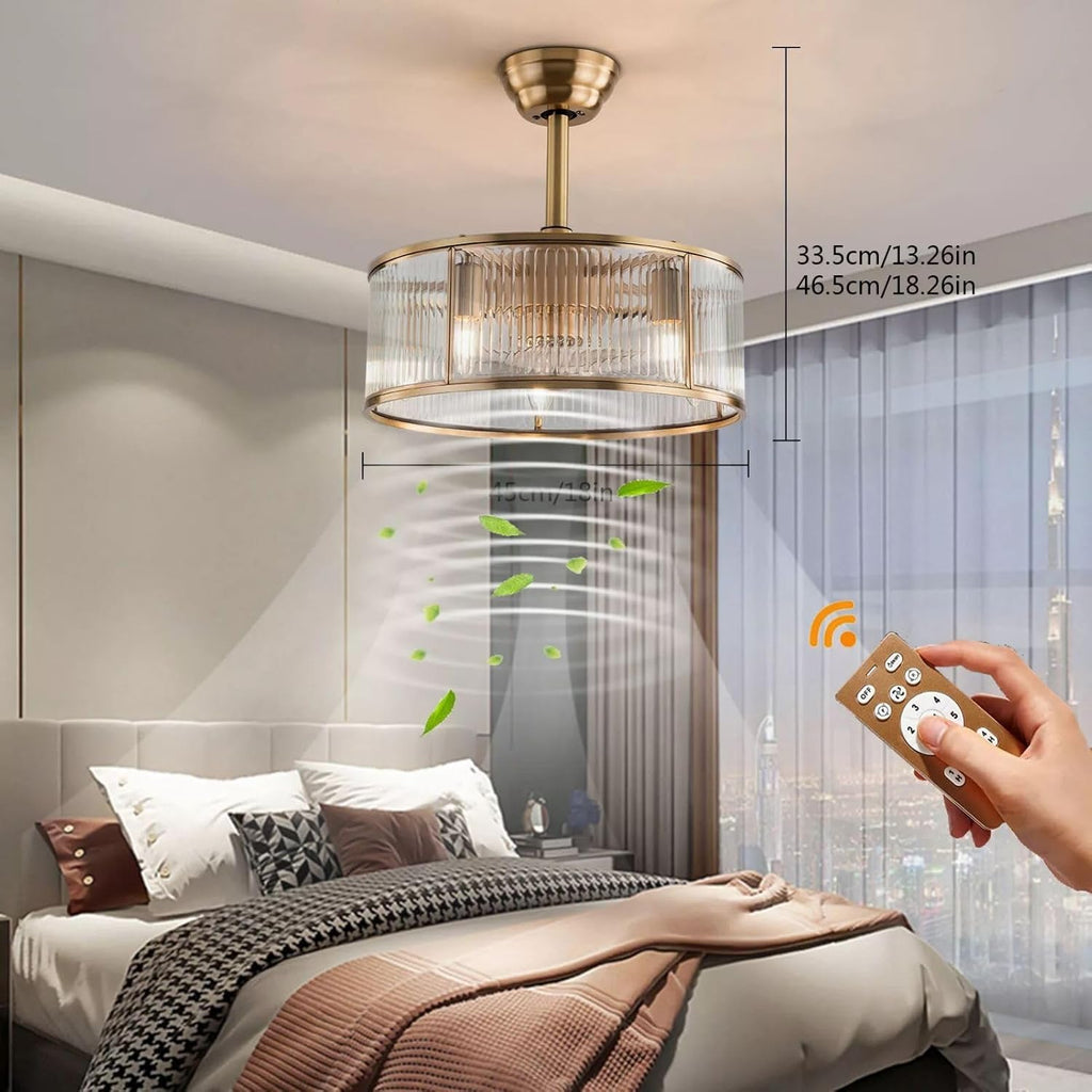 Ceiling Fan Light 18' Retro Caged Chandelier Kitchen Island Pendant Lamp With Remote 6Speeds Adjustable Speed Low Noise & Timing Function Stylish Exterior For Bedroom Study Living Room (40W Gold)