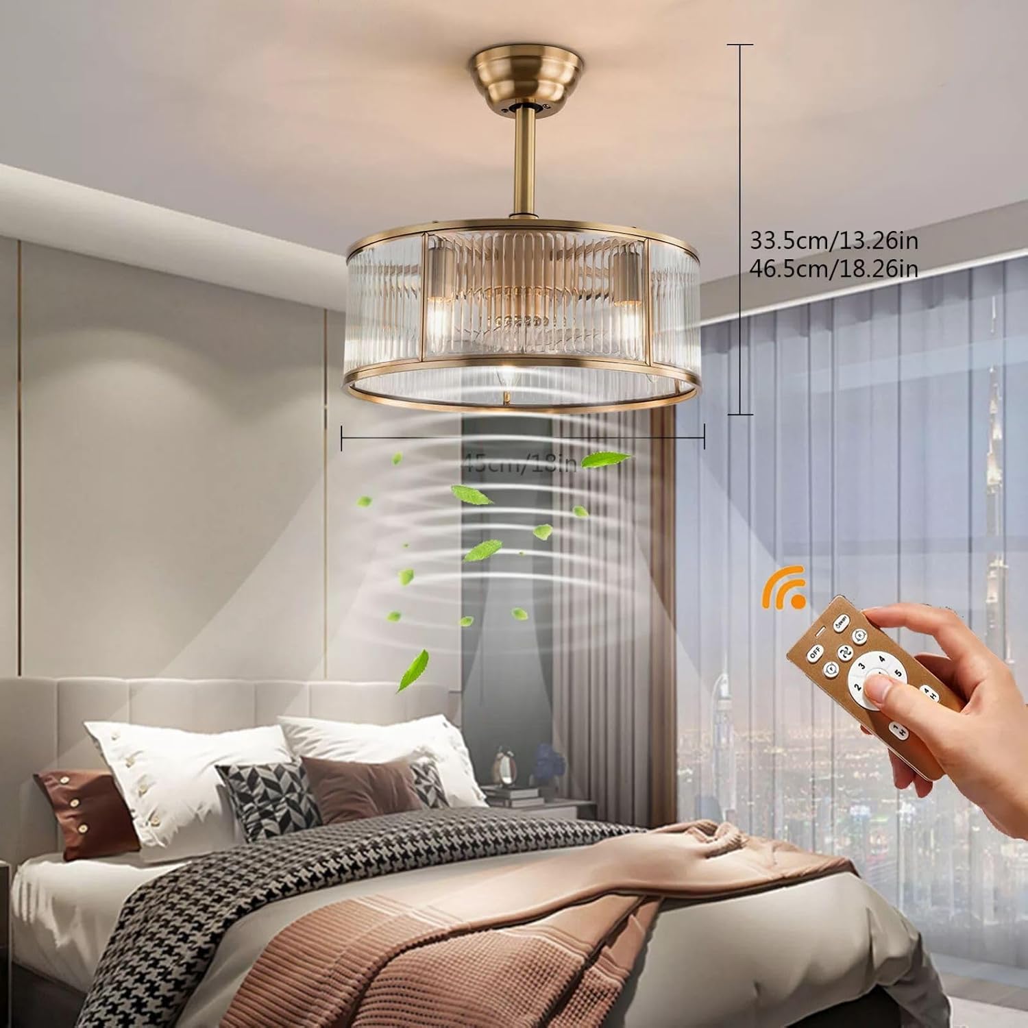 Ceiling Fan Light 18' Retro Caged Chandelier Kitchen Island Pendant Lamp With Remote 6Speeds Adjustable Speed Low Noise & Timing Function Stylish Exterior For Bedroom Study Living Room (40W Gold)