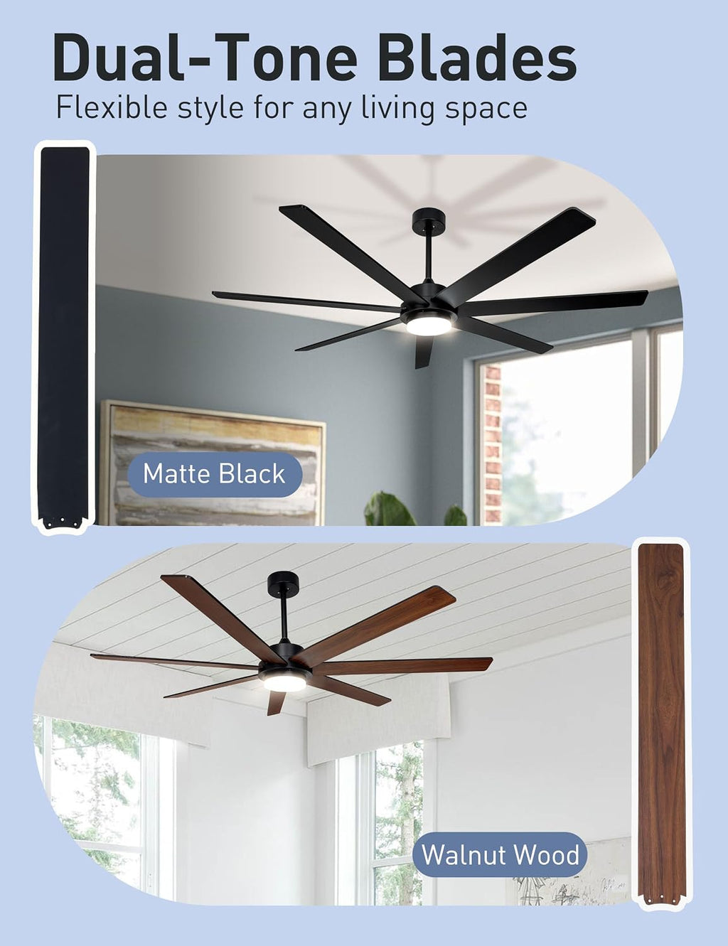 65 Inch Black Ceiling Fans with Lights and Remote,Smart Ceiling fan with Alexa App Control,6 Speed,Dimmable,Quiet DC Motor Large Outdoor Indoor Fan for Patio or Bedroom,Living Room