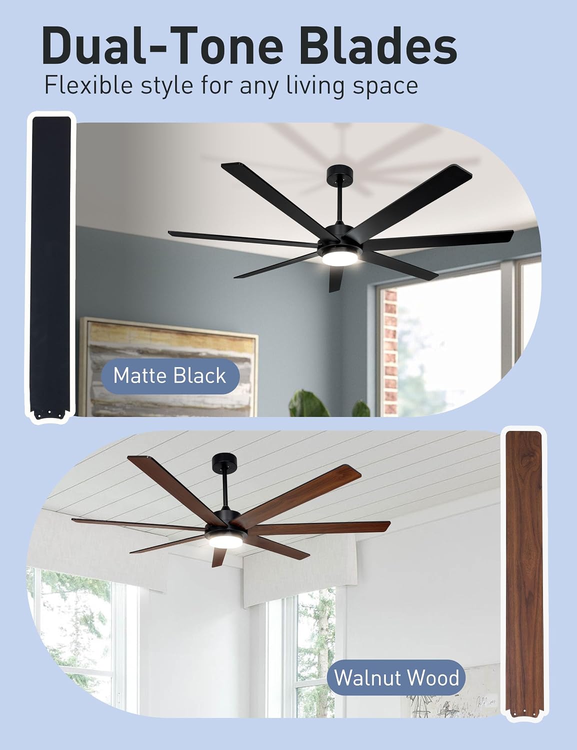 65 Inch Black Ceiling Fans with Lights and Remote,Smart Ceiling fan with Alexa App Control,6 Speed,Dimmable,Quiet DC Motor Large Outdoor Indoor Fan for Patio or Bedroom,Living Room