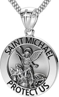 US Jewels Men's 925 Sterling silver 33mm Saint Michael Medal Antique Finish Round Pendant Necklace, 22in to 26in