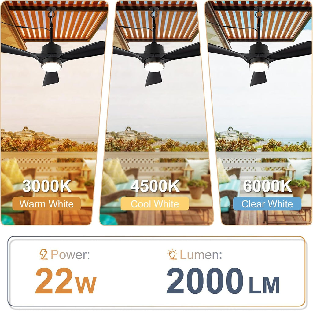 42' Gazebo Fans Outdoor Hanging with Remote Waterproof,Outdoor Ceiling Fan for Patios with Light, Plug in Cord Outlet Hook Wet Rated for Outside Porch, Pergola-Black