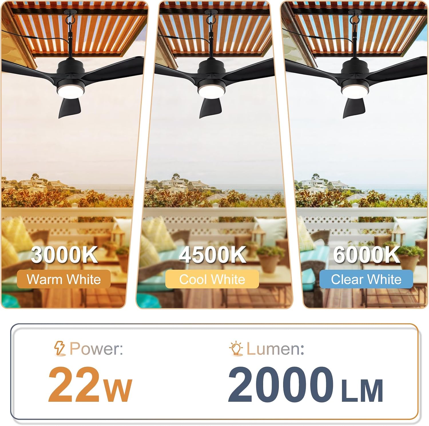 42' Gazebo Fans Outdoor Hanging with Remote Waterproof,Outdoor Ceiling Fan for Patios with Light, Plug in Cord Outlet Hook Wet Rated for Outside Porch, Pergola-Black