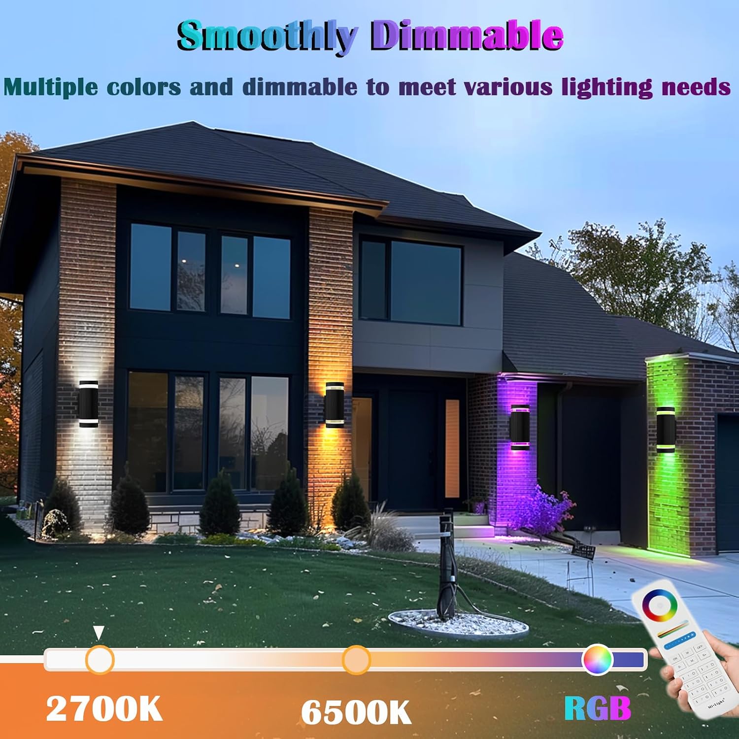 iYogaled RGB Outdoor Wall Lights with RF Remote Control, Color Changing Porch Light, Up and Down Smart Wall Sconces with 2700k- 6500k RGB+CCT and 32 Modes-ETL Listed (2 Pack)