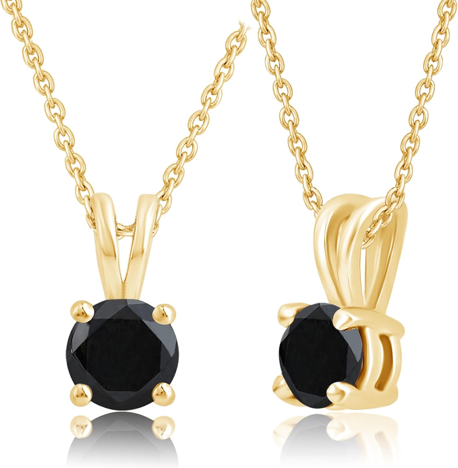 DEWBERRY 1/4 cttw to 2.00 cttw Round Black Diamond Solitaire Pendant Necklace for Women Men | 4 Prong Lobster Lock 18' Cable Chain Necklace in 14KT White or Yellow Gold Plating 925 Silver Pendant