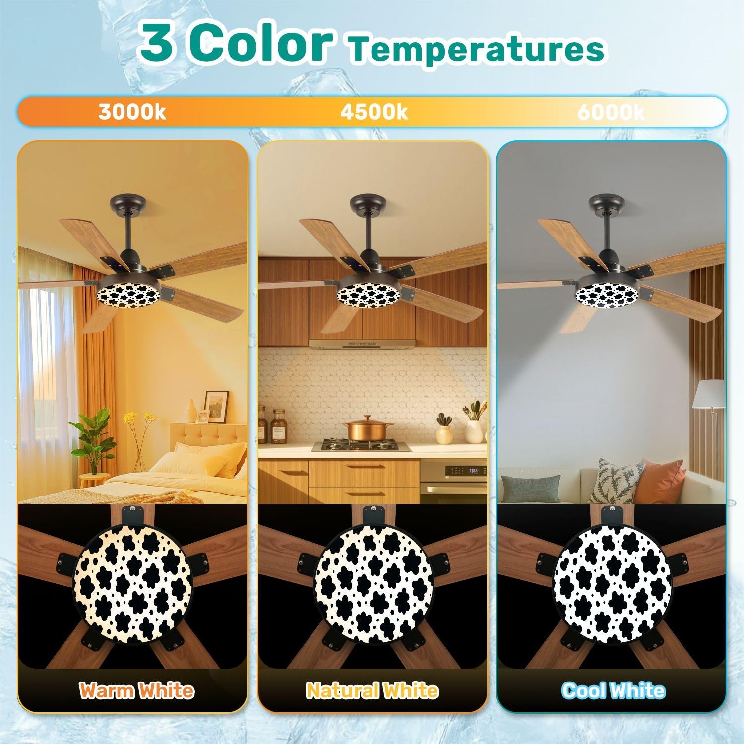 Modern Ceiling Fans with Lights Remote, Black White Cow Print seamless from Country Sunflower Collection 42 Inch Ceiling Fan for Bedroom Living Room Farmhouse, 6 Speed Reversible Quiet Motor