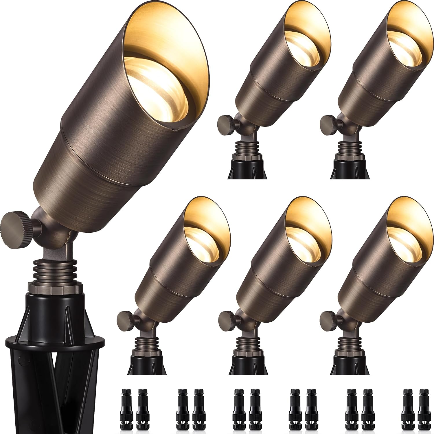 SUNVIE Solid Brass Low Voltage Landscape Lights 12V Landscape Spotlights Waterproof Outdoor Spotlights for Yard, Heavy Duty Landscape Lights Wired Classic Outdoor Uplights without Bulb, 6 Pack, Bronze