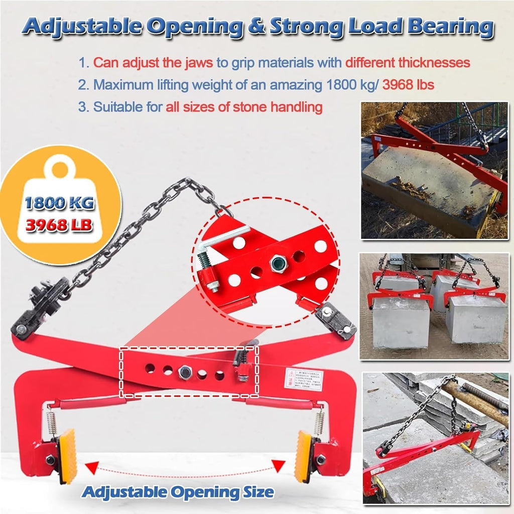Heavy Duty Stone Lifting Clamps with Rubber Mats - 2 Pairs, Scissor Style Slab Lifters for Granite, Timber, Steel, Glass Handling in Road Construction - 1' Opening Size