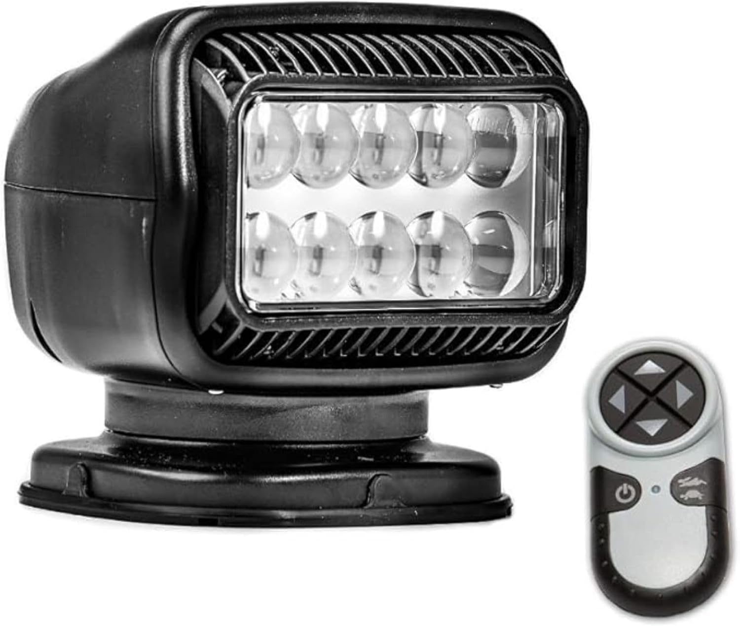 GO Light 20514GT LED Permanent Mount Spotlight with Wireless Handheld Remote – Heavy-Duty Black Housing, Long-Range Work Light for Trucks, RVs, Boats & Marine Use