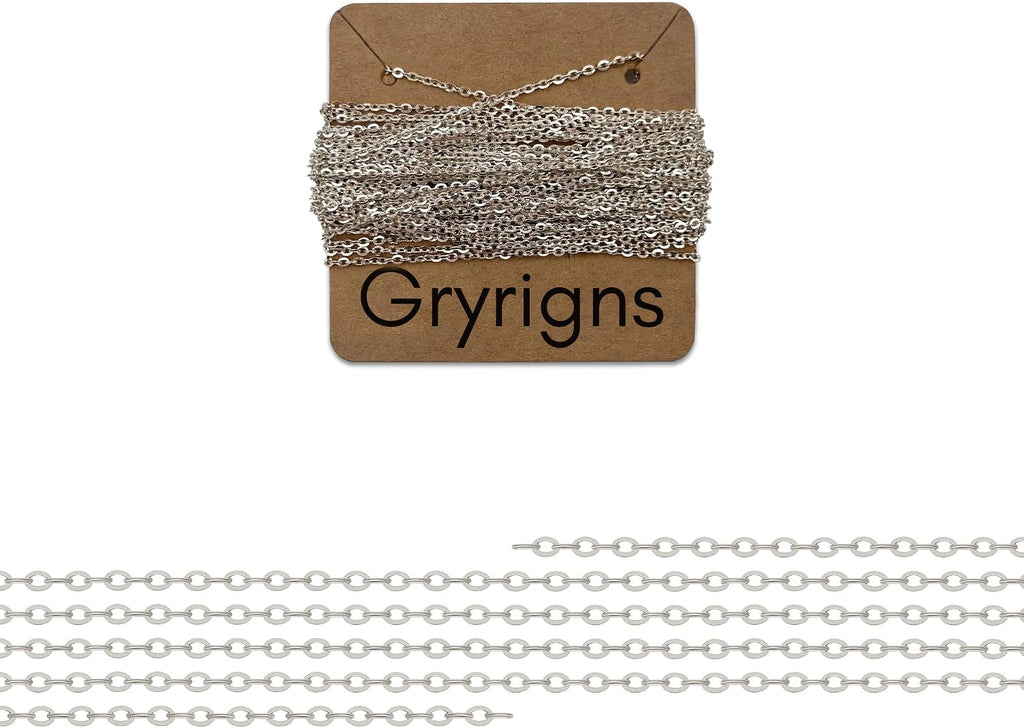 Gryrigns 15Feet 1.4mm 925 Sterling Silver Flat Cable Chain Link Bulk for DIY Craft Jewelry Making (13.72 Grams)