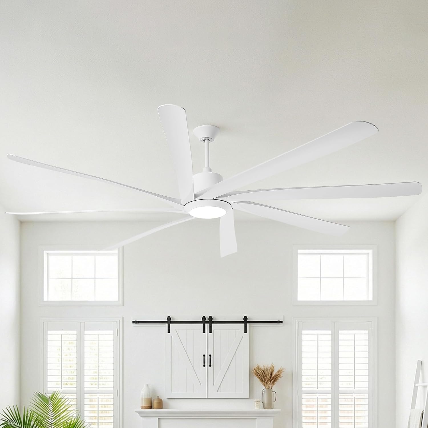 100 Inch Ceiling Fans with Lights and Remote, Industrial Large Commercial Fans for Shop Garage Warehouse, 10 Feet big Outdoor Ceiling Fans for Patios, 6-Speed Reversible DC Motor, Dimmable LED, White