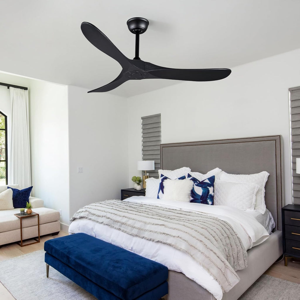 Bigzone 52' Outdoor/Indoor Black Ceiling Fans Without Lights with Remote Control, Energy Efficient DC Motor 27W, Smart Ceiling Fan With Reversible Blades