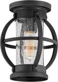 Hinkley Chatham Single Light Flush Mount Outdoor Ceiling Light, Composite, Clear Seedy Glass, Anti-Fading Finish, Coastal Style, Museum Black Finish