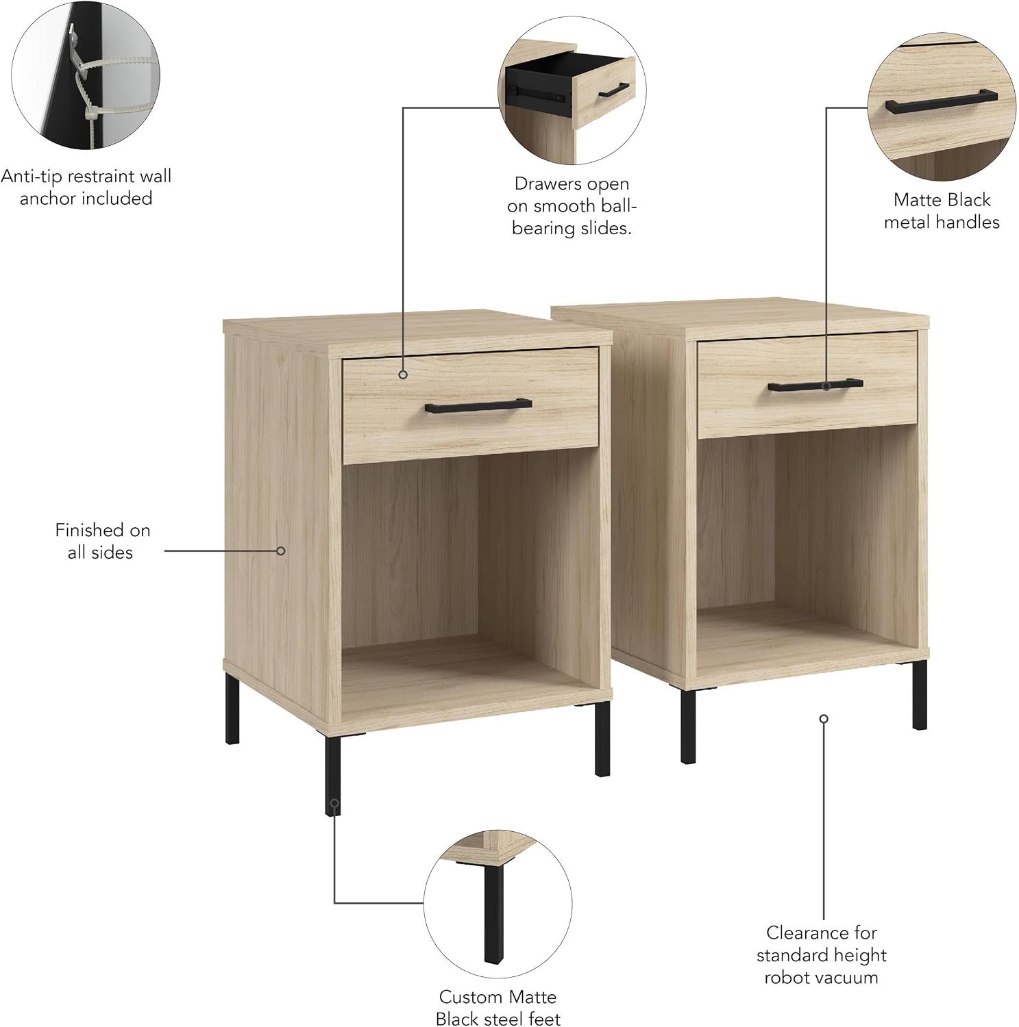Bush Home Essence Small End Table Set of 2 | Side Tables, Home Organization and Storage for Living Room, Bedroom, or Entryway