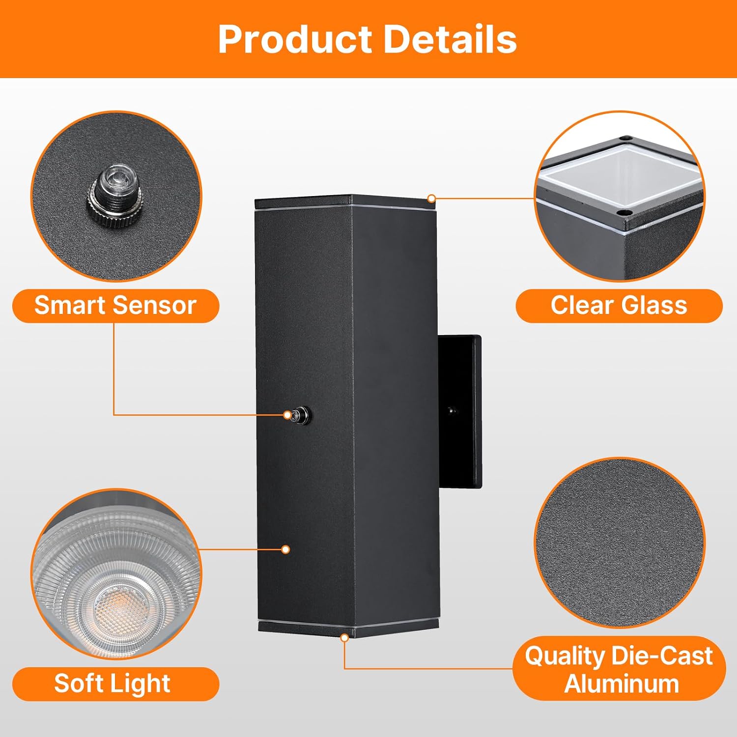 Outdoor Wall Lights 6 Packs,Modern Square Dusk to Dawn Outdoor Porch Light,Integrated LED Cylinder Up Down Lights Aluminum Waterproof Wall Lighting Exterior Light for Porch Patio Garage