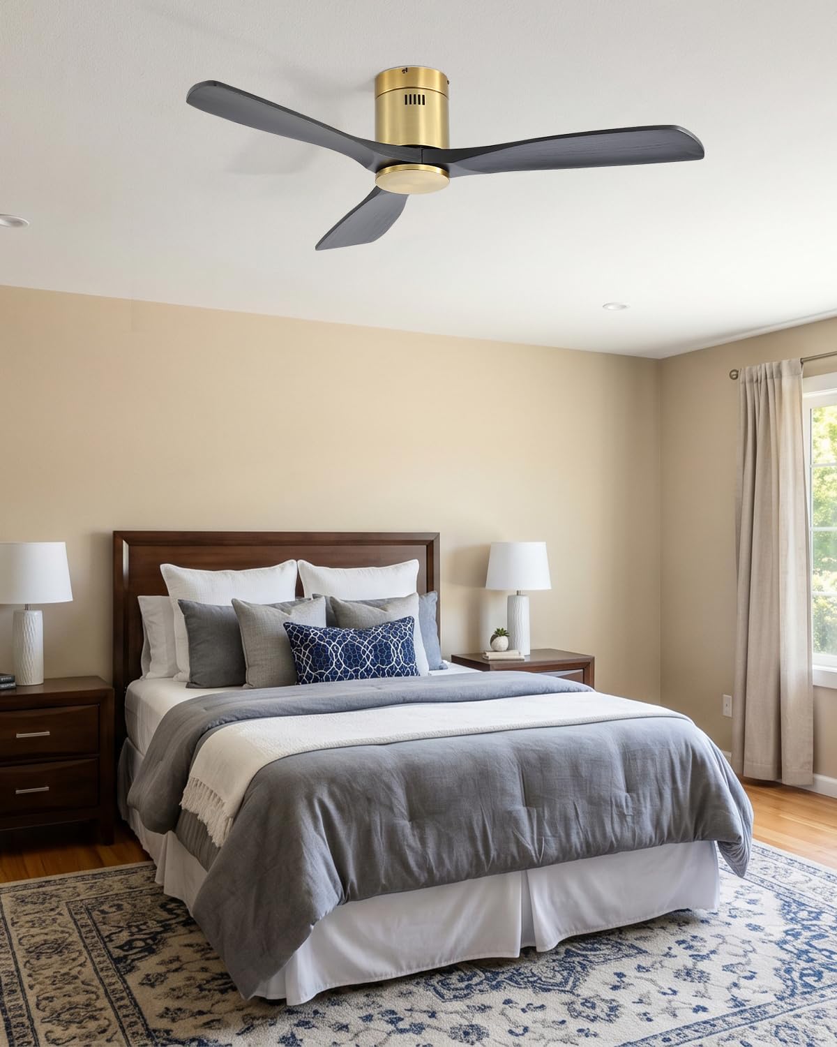 Sofucor 52' Solid Wood Low Profile Flush Mount Ceiling Fan No Light, Outdoor Modern Ceiling Fan without Light works with Alexa/Google/App6-Speed, 3-Timer, Reversible DC Motor for Living Room Bedroom