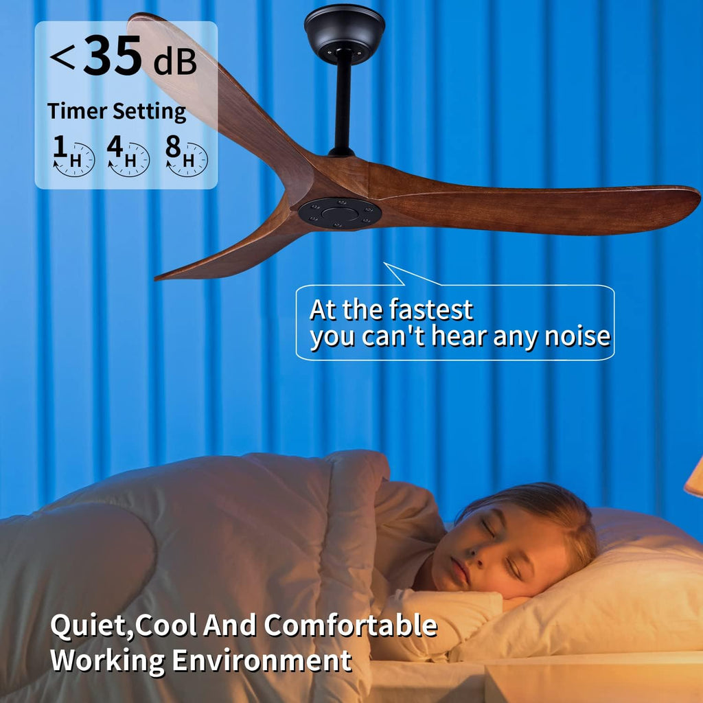 Bigzone 52' Outdoor/Indoor Ceiling Fans Without Lights, Energy Efficient DC Motor, 3 Balsa Wood Blades Ceiling Fan, Wood Ceiling Fan With Remote Control
