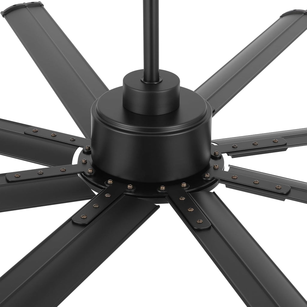 LEDLUX 72' Ceiling Fan No Light, Reversible DC Motor, 6 Speed Remote Control, Industrial 8 Aluminum Blades with 3 Downrods for Home or Commercial, Living Room/Warehouse Black