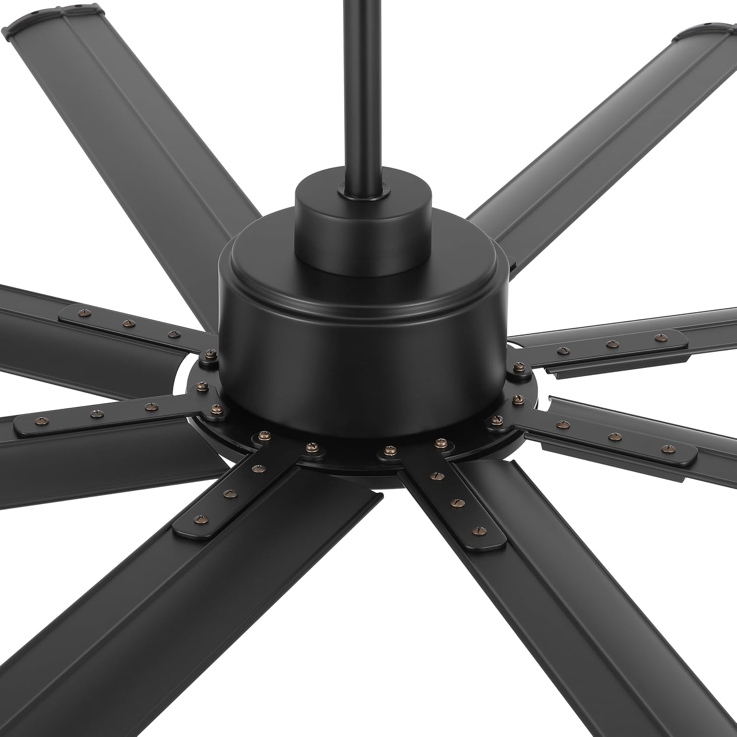 LEDLUX 72' Ceiling Fan No Light, Reversible DC Motor, 6 Speed Remote Control, Industrial 8 Aluminum Blades with 3 Downrods for Home or Commercial, Living Room/Warehouse Black