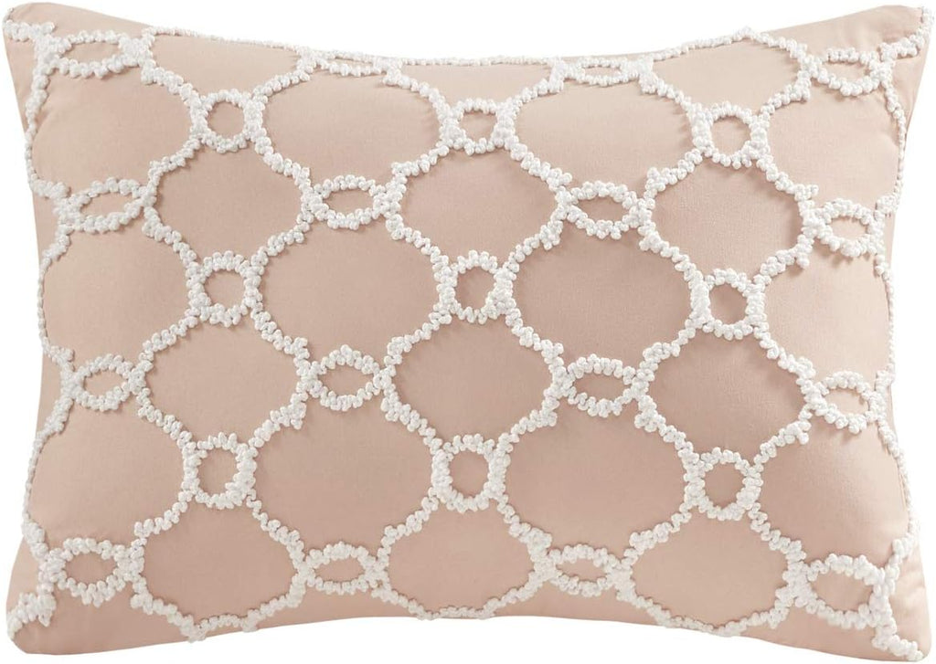 Madison Park Essentials Maible Cozy Bed in A Bag Comforter with Complete Cotton Sheet Set-Floral Medallion Damask Design All Season Cover, Decorative Pillow, Queen (90 in x 90 in), Blush/Gray