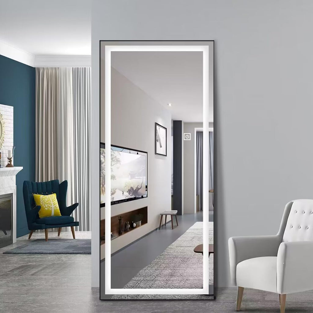 65x22 inch Framed Led Mirror for Wall Color Changing Free Standing Full Length Mirror