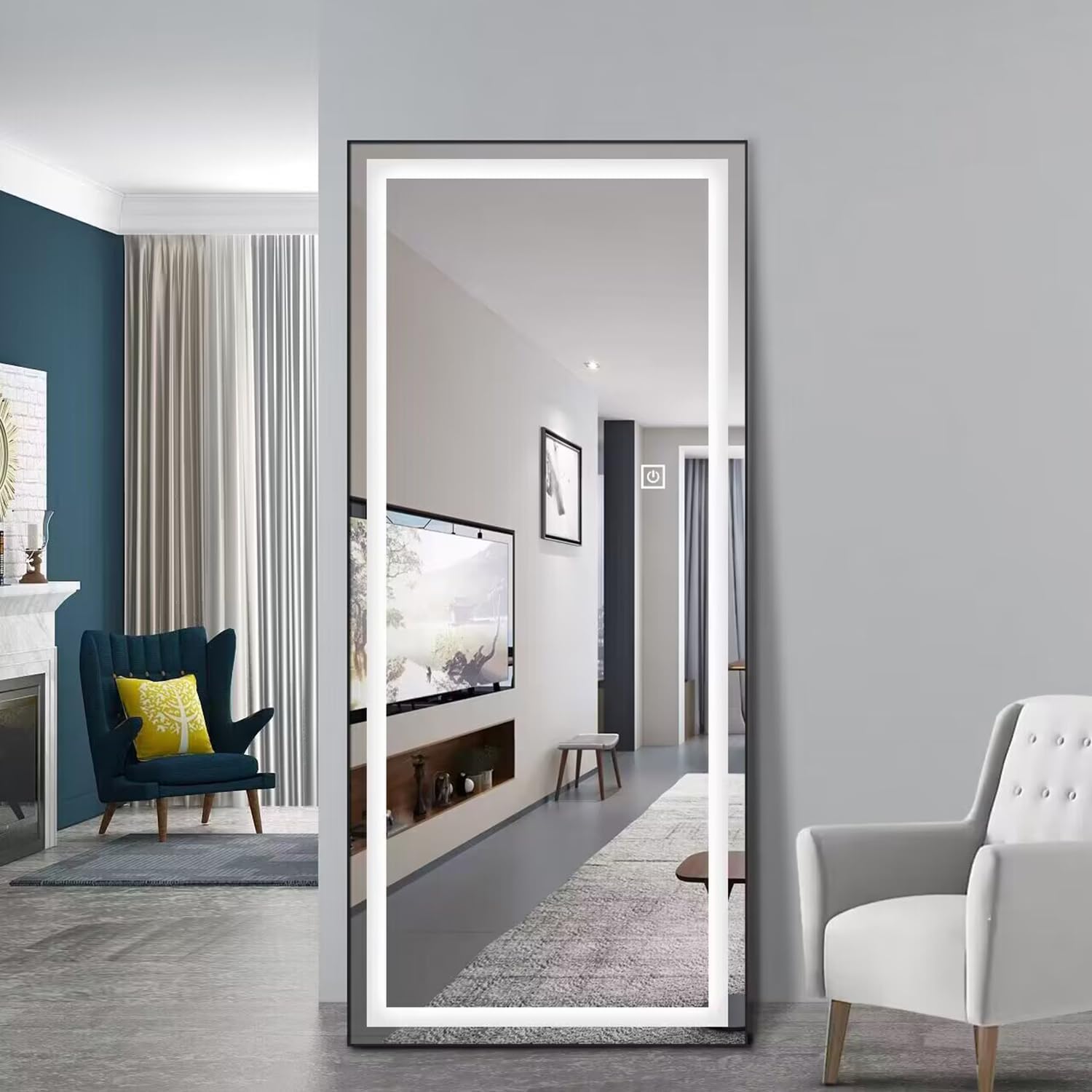 65x22 inch Framed Led Mirror for Wall Color Changing Free Standing Full Length Mirror