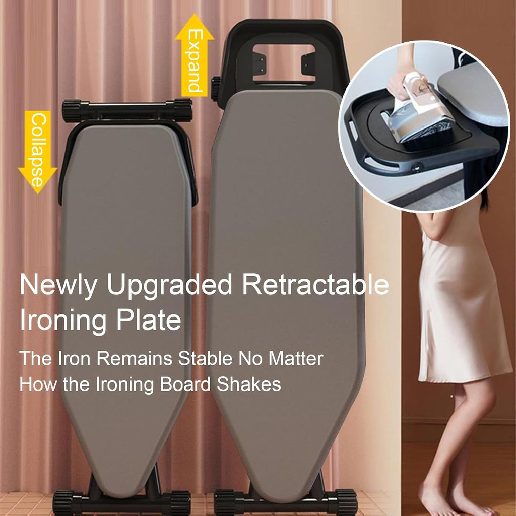 Compact Folding Ironing Board with Retractable Iron Rest, Adjustable Ironing Board with 6 Heights for Home Laundry, Hotel, Sewing Room Use