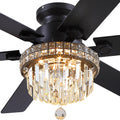 Asyko Crystal Ceiling Fan Fandelier with Lights - 52' Outdoor Fans with Remote Control，Crystal Ceiling Fans Noiseless DC Motor, Retro/Farmhouse Lighting, Dining Room,Living Room