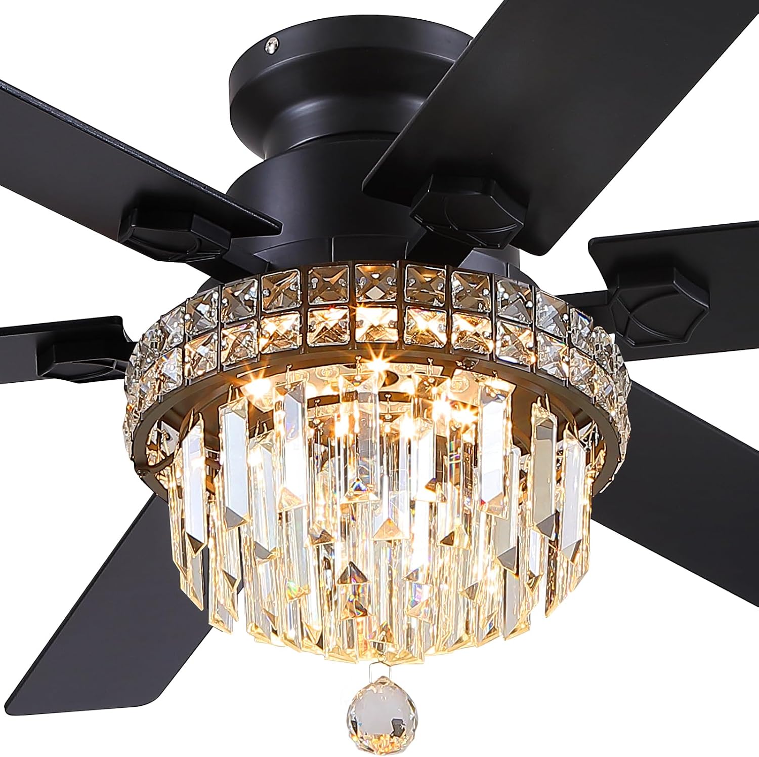Asyko Crystal Ceiling Fan Fandelier with Lights - 52' Outdoor Fans with Remote Control，Crystal Ceiling Fans Noiseless DC Motor, Retro/Farmhouse Lighting, Dining Room,Living Room