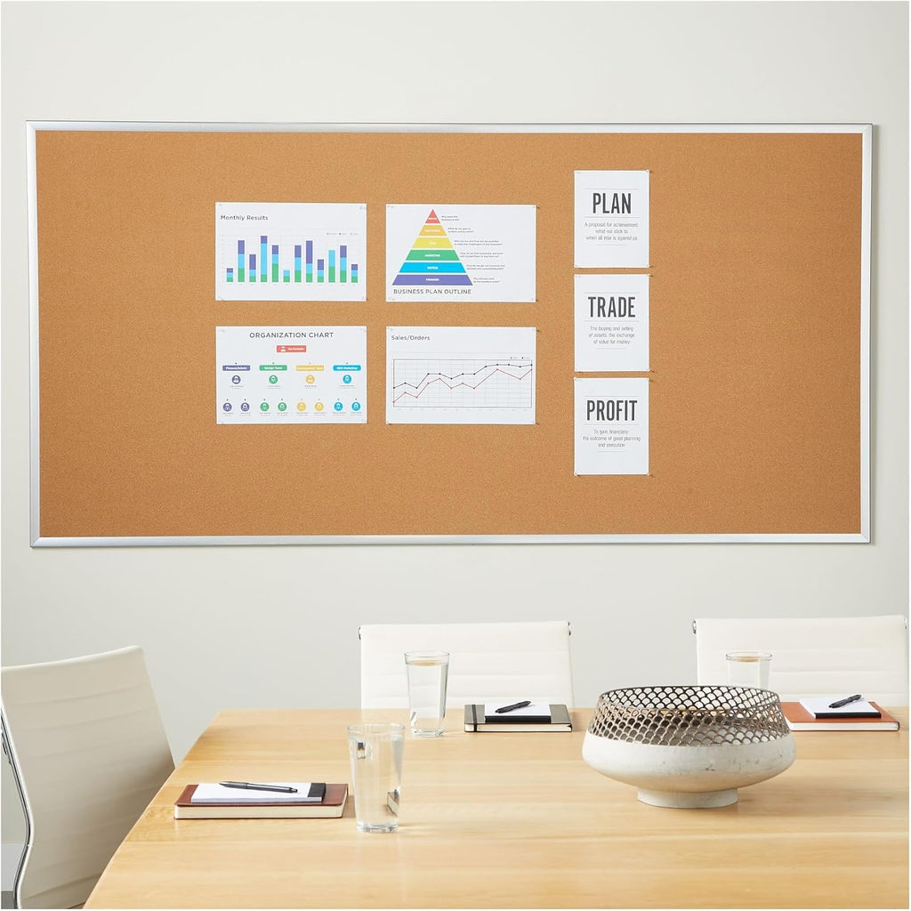 Staples Cork Bulletin Board, Aluminum Frame, 8'W x 4'H