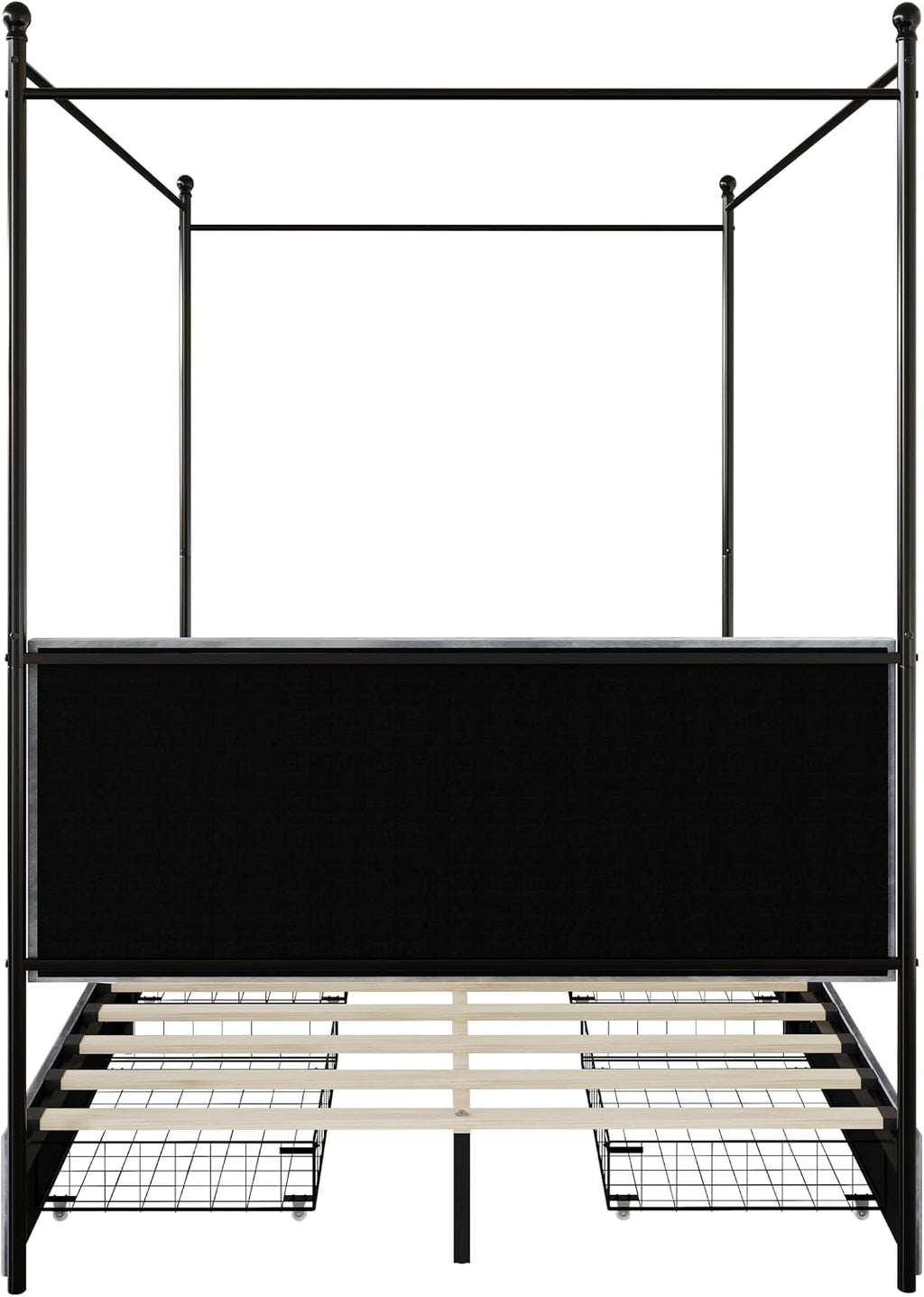 HOME DESIGN Hobart Upholstered Metal Storage Canopy Bed King with Square-Tufted Velvet Headboard & 4 Drawers, Modern Platform Bed with Foam Padding