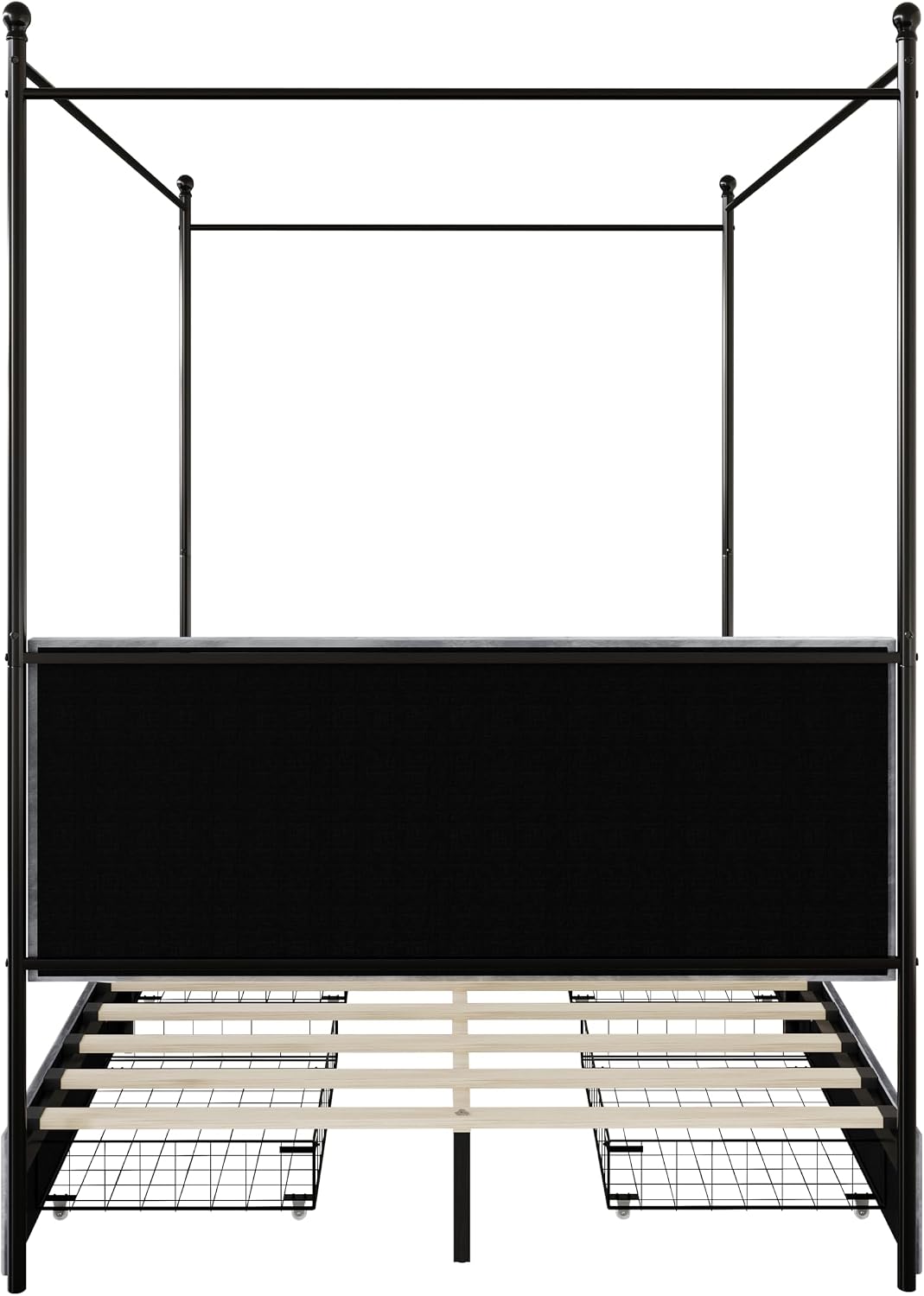HOME DESIGN Hobart Upholstered Metal Storage Canopy Bed King with Square-Tufted Velvet Headboard & 4 Drawers, Modern Platform Bed with Foam Padding