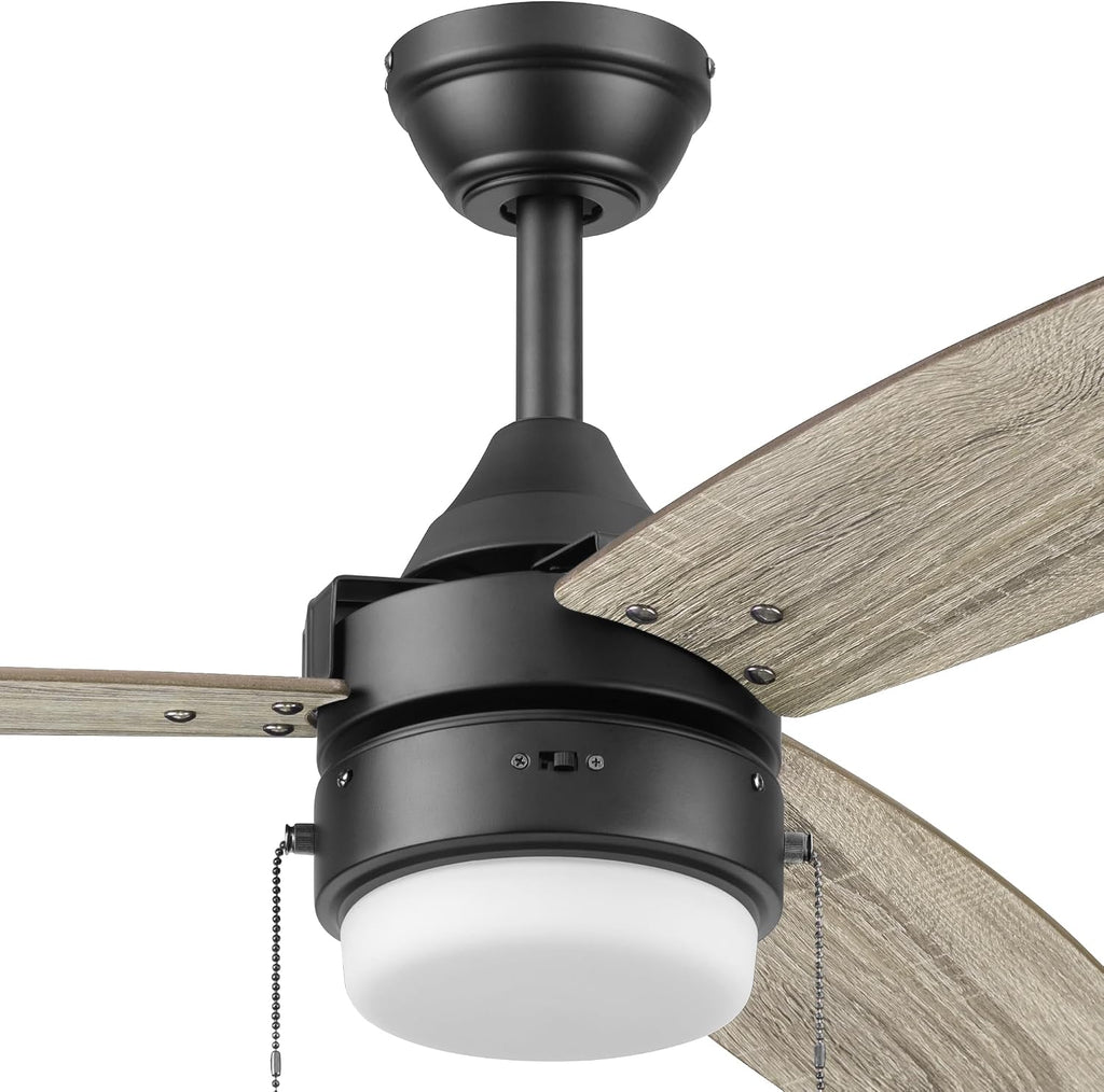 Honeywell Ceiling Fans Berryhill, 48 Inch Ceiling Fan with Color Changing LED Light, Pull Chain, Dual Mounting Options, 3 Dual Finish Blades, Reversible Airflow - 51858-01 (Matte Black)