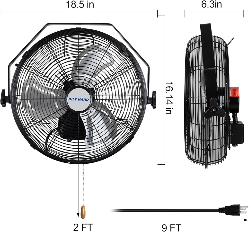 BILT HARD 3000 CFM 14 in. Outdoor Wall Mount Fan, 3-Speed Waterproof Wall Fan Industrial Grade High Velocity Outdoor Fans for Patio, Commercial, Garage, and Gazebo Use- ETL Listed, 2 Pack