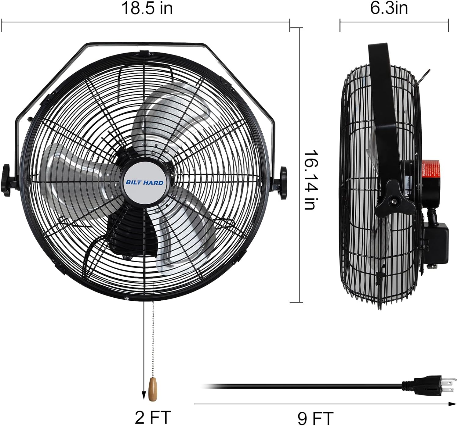 BILT HARD 3000 CFM 14 in. Outdoor Wall Mount Fan, 3-Speed Waterproof Wall Fan Industrial Grade High Velocity Outdoor Fans for Patio, Commercial, Garage, and Gazebo Use- ETL Listed, 2 Pack