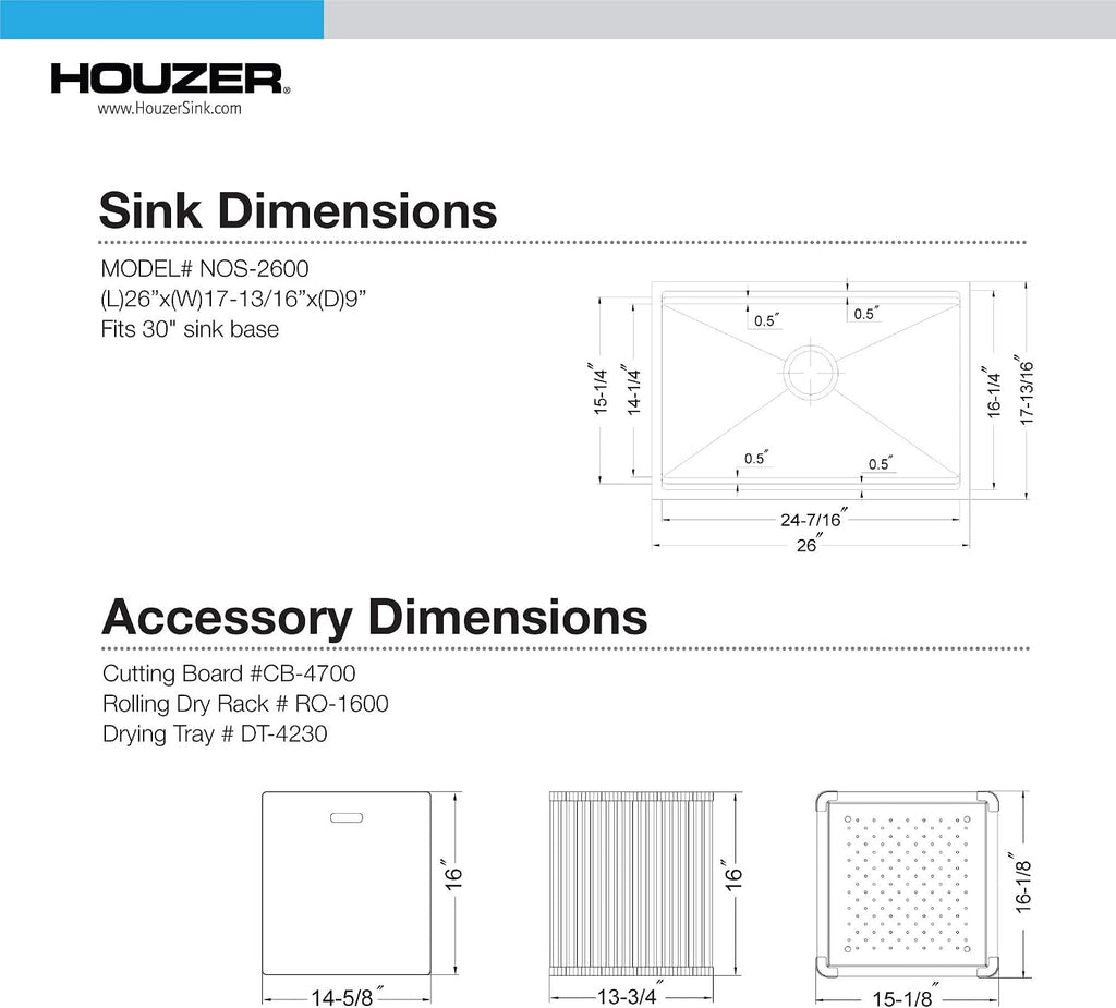 Houzer Novus Stainless Steel Kitchen Sink: 26 Inch Undermount Dual Platform Workstation Kitchen Sink with Accessories, Durable & Versatile, Essential for Home & Apartment: NVS-2600