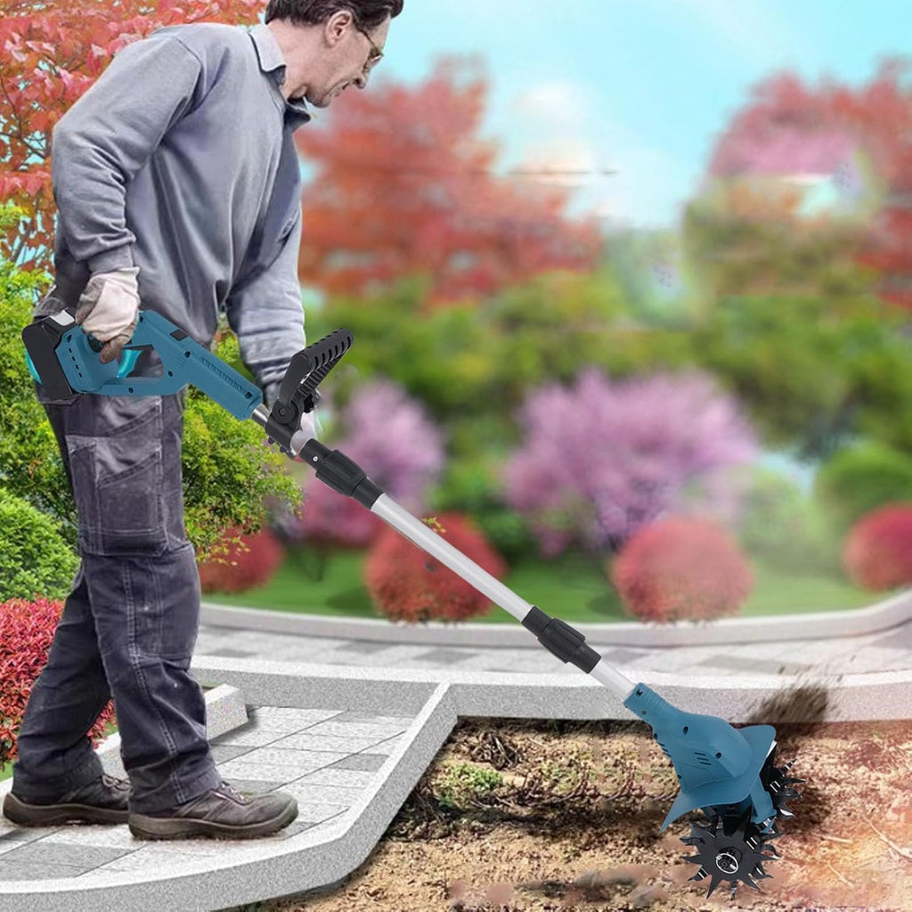 FTVOGUE Cordless Tiller Cultivator Electric Garden Tiller 500W 330RPM with Digital Display for Gardening Soil Cultivation (US Plug)