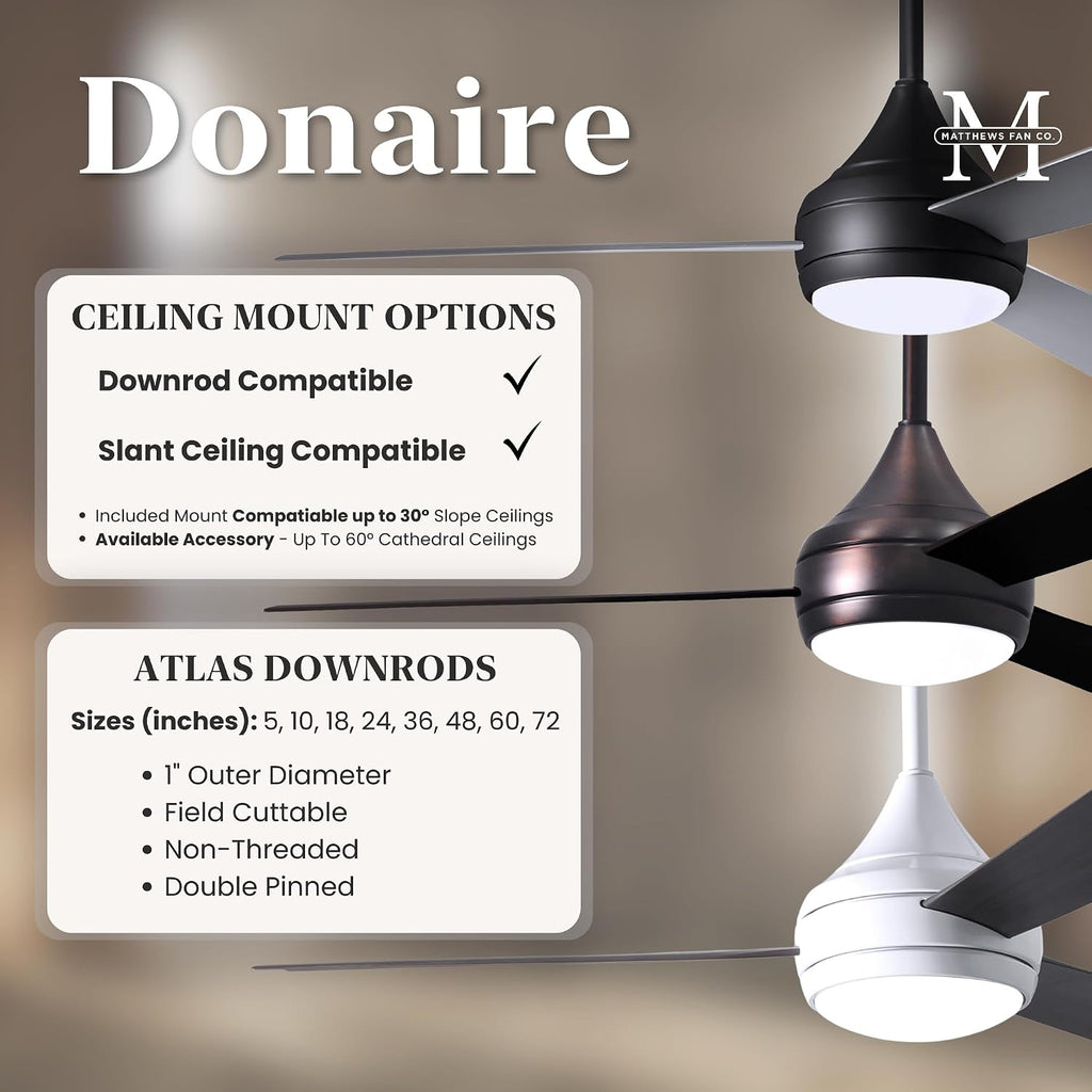 Matthews DA-BS-BK Donaire Outdoor Wet/Salt Water Rated 52' Marine-Grade Coastal Ceiling Fan with LED Light & Remote, Brushed Stainless with Black