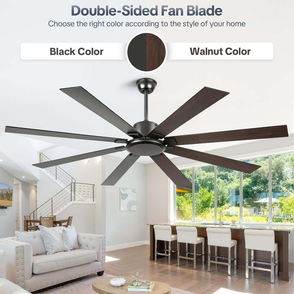 72 Inch Black Ceiling Fan No Light, Modern Ceiling Fan with Remote, 6-Speeds, Quiet Reversible DC Motor, Industrial Ceiling Fans without Lights for Patios, Living Room, Garage