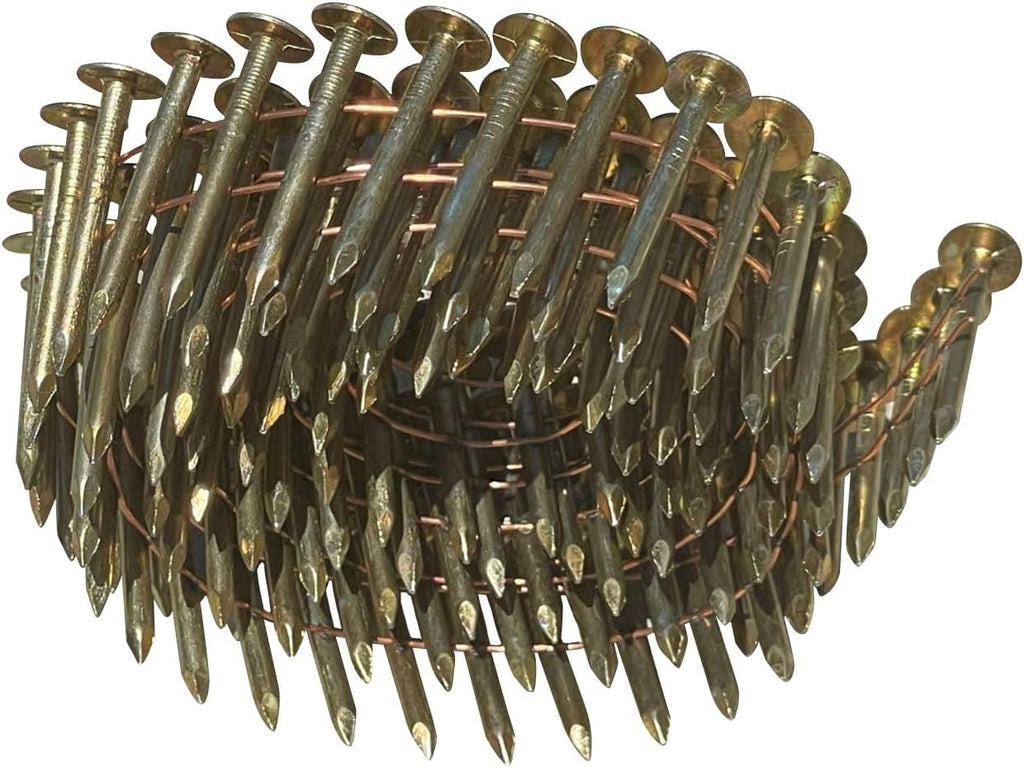 Sandbaggy 1-1/4' Coil Roofing Nails For Shingles - 15 Degree - Galvanized - Wire Collated, 11 Gauge - 120 Nails Per Coil (120)