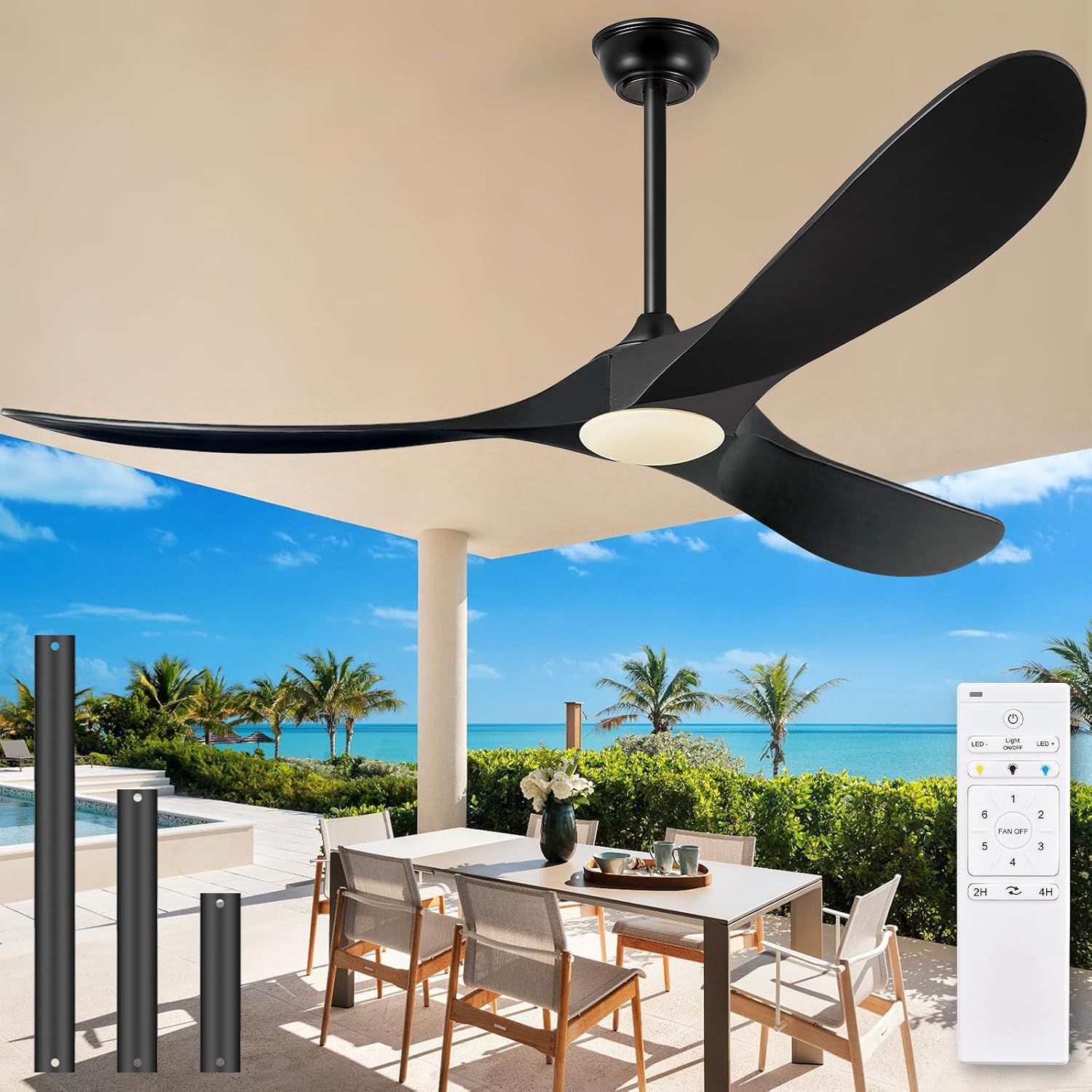 Eliora 72 Inch Ceiling Fans with Lights and Remote Control, Outdoor Ceiling Fan with Light High cfm Outdoor Ceiling Fan for Patio, Porch, 6 Speed Propeller Quiet DC Motor ETL Listed-Matte Black